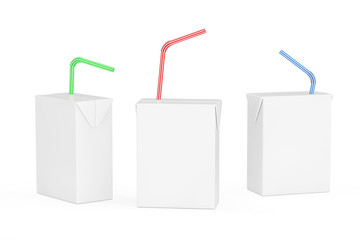 Poster - Blank Milk or Juice Carton Boxes with Striped Straw. 3d Renderin