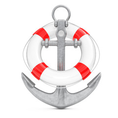 Nautical Anchor with Lifebuoy. 3d Rendering