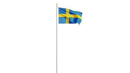 Sweden flag waving on white background, long shot, isolated with clipping path mask alpha channel transparency