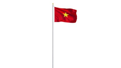 Vietnam flag waving on white background, long shot, isolated with clipping path mask alpha channel transparency