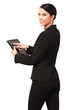 Businesswoman with Digital Tablet Computer on White