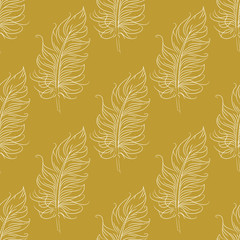  Golden feather decor seamless pattern. Vector illustration for your design