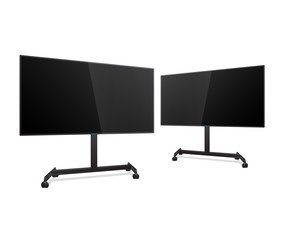 Wall Mural - Two Flat Smart TV Mockups on the Floor Stand with wheels. Realistic Vector TV Screen, LED TV