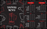 Drinks cafe menu brochure template with white hand drawn cups on