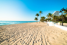 White Sand Deserted Fort Lauderdale South Florida Beach Stretching Out Under Beautiful Blue Cloudless Sky