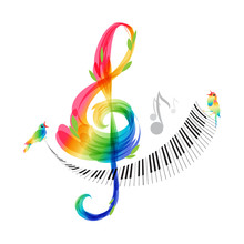 Music Design, Treble Clef And Piano Keyboard Vector