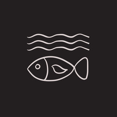 Sticker - Fish under water sketch icon.