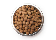 A Bowl Of Dog Food On A White Background