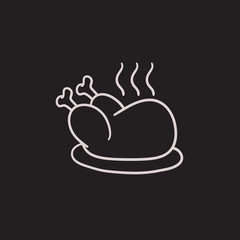 Canvas Print - Baked whole chicken sketch icon.