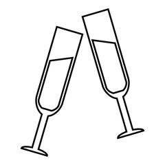 Poster - Two glasses of champagne icon in outline style isolated on white background. Drink symbol vector illustration