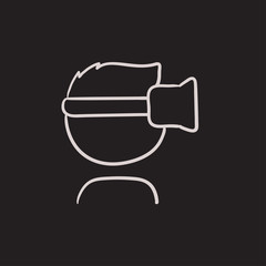 Sticker - Man wearing virtual reality headset sketch icon.