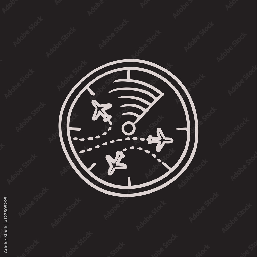 Radar screen with planes sketch icon. Stock Vector | Adobe Stock