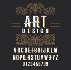 Wall Mural - retro type font, type letters, numbers and floral frame with copy space for text or letter - emblem 