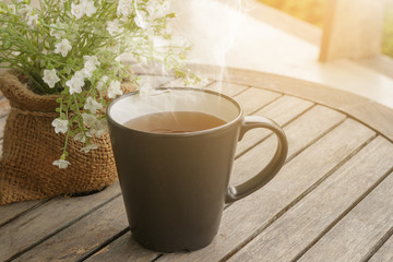 Hot tea on a wooden table