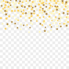 Gold Star Confetti Celebration, Isolated On Transparent Background. Falling Golden Abstract Decoration For Party, Birthday Celebrate, Anniversary Or Event, Festive. Festival Decor. Vector Illustration