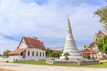 White Ancient Pagoda At Wat Natakhwan In Rayong , Thailand