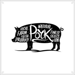 Wall Mural - Retro styled vector pork meat label