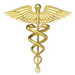 canvas print picture - Gold Caduceus - medical symbol with isolated on white