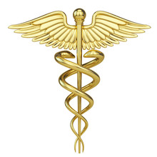Gold Caduceus - Medical Symbol With Isolated On White