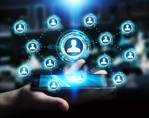 Canvas Print - businessman using blue social network 3d rendering