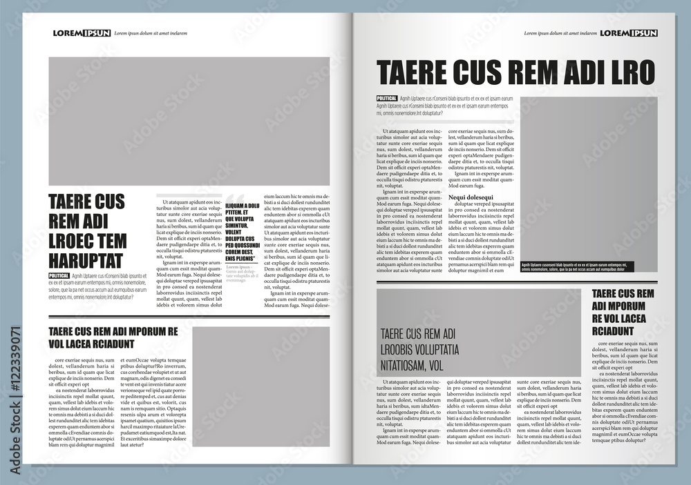 Traditional Graphical design Template newspaper, gray colors and A3 format