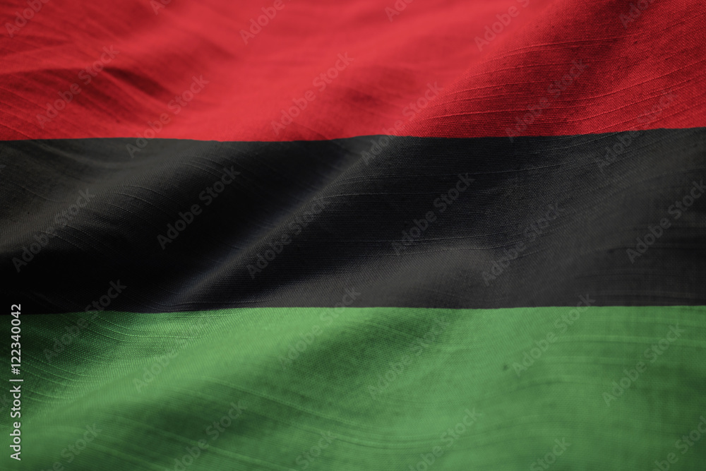 Closeup of Ruffled Pan African Flag, Pan African Flag Blowing in - obrazy, fototapety, plakaty 