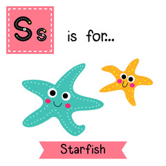 Wall Mural - S letter tracing. Smiling Starfish. Cute children zoo alphabet flash card. Funny cartoon animal. Kids abc education. Learning English vocabulary. Vector illustration.