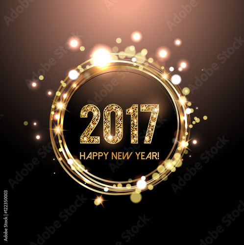 Happy New Year 2017 card, Golden lights background Poster