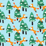 Fototapeta Dinusie - Seamless pattern with different cute foxes