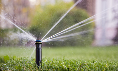 nozzle automatic watering system against a background of green g