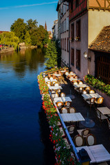 Beautiful summer terrace of cafe on the river