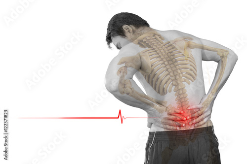 Fotografie, Obraz A man problem chronic low back pain and skeleton isolated