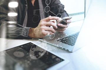 Poster - Website designer working digital tablet and computer laptop  wit
