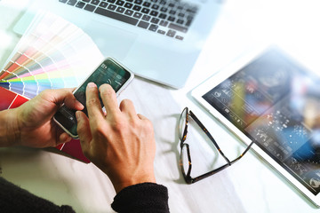 Aufkleber - Website designer working digital tablet and computer laptop with