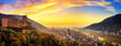 canvas print picture - Heidelberg kurz nach Sonnenuntergang, Panorama mit warmen Farben