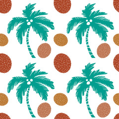 Wall Mural - Seamless pattern. Palm trees, coconuts