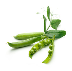 Wall Mural - Fresh green peas with leaves