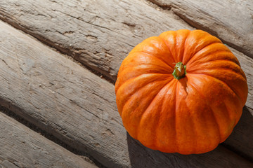 Wall Mural - One big pumpkin on wooden background