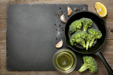 Wall Mural - Fresh broccoli for baking (top view)