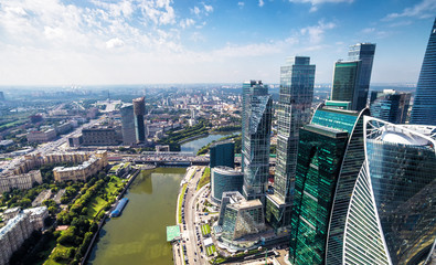 Wall Mural - Panorama of Moscow, aerial view of office buildings of Moskva-City business district, Russia