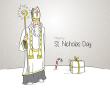 Slavic Custom. Saint Nicholas Holding Shining Staff.