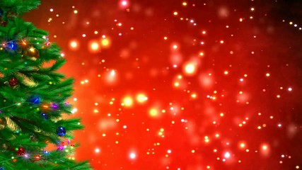 Wall Mural - Christmas tree on red bokeh background. 3D render