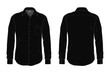 Black men's button down dress shirt template, front and back view 