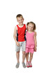 © jelenaaloskina - Boy and girl stand embraced isolated on white background - love and friendship concept