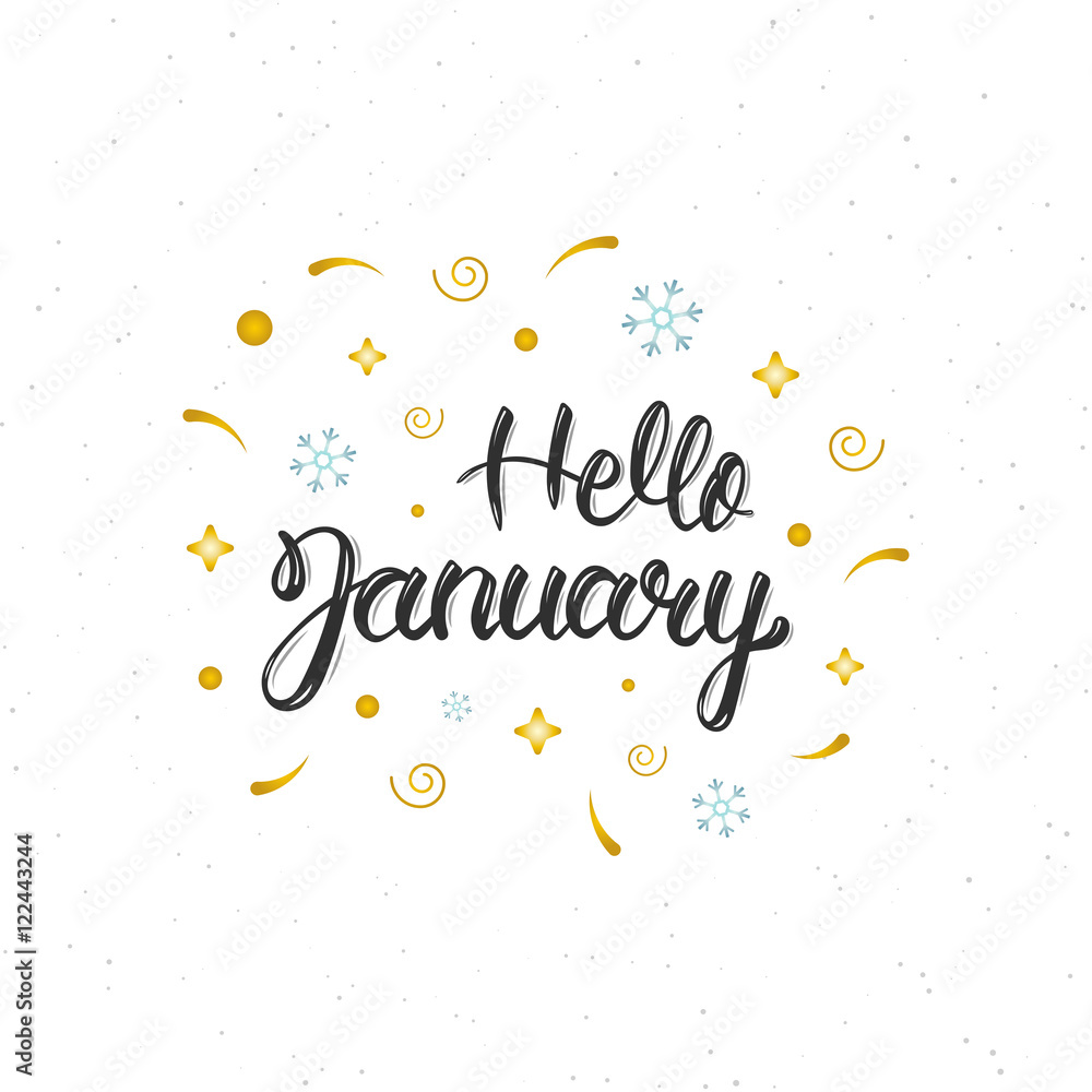 Hello January hand written modern brush lettering inscription. Trendy ...