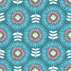 Modern Scandi Daisy Floral Seamless Repeat Wallpaper - Jewel Tones