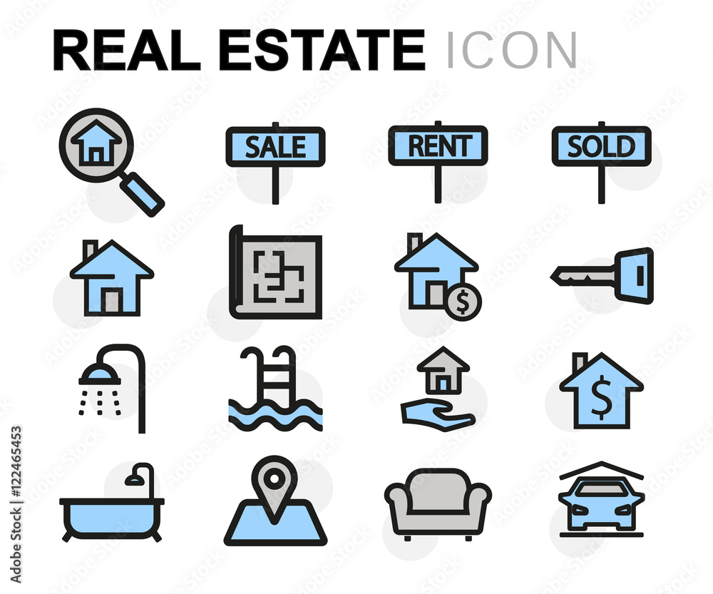 Vector flat line real estate icons set Stock Vector | Adobe Stock