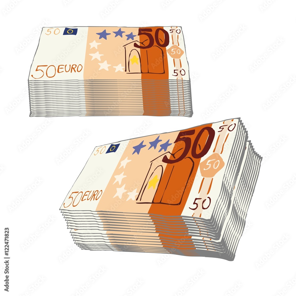50 Euro Schein - Geld Banknoten Bündel Haufen - von Hand gezeichnet gemalt  - Comic-Stil Comicart - freigtestellt Freisteller 素材庫向量圖| Adobe Stock