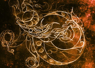 Fototapete - Ornamental Drawing. Original hand draw and computer collage. Color structure.