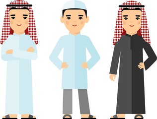 Wall Mural - Set of cartoon different arab man in flat style.
